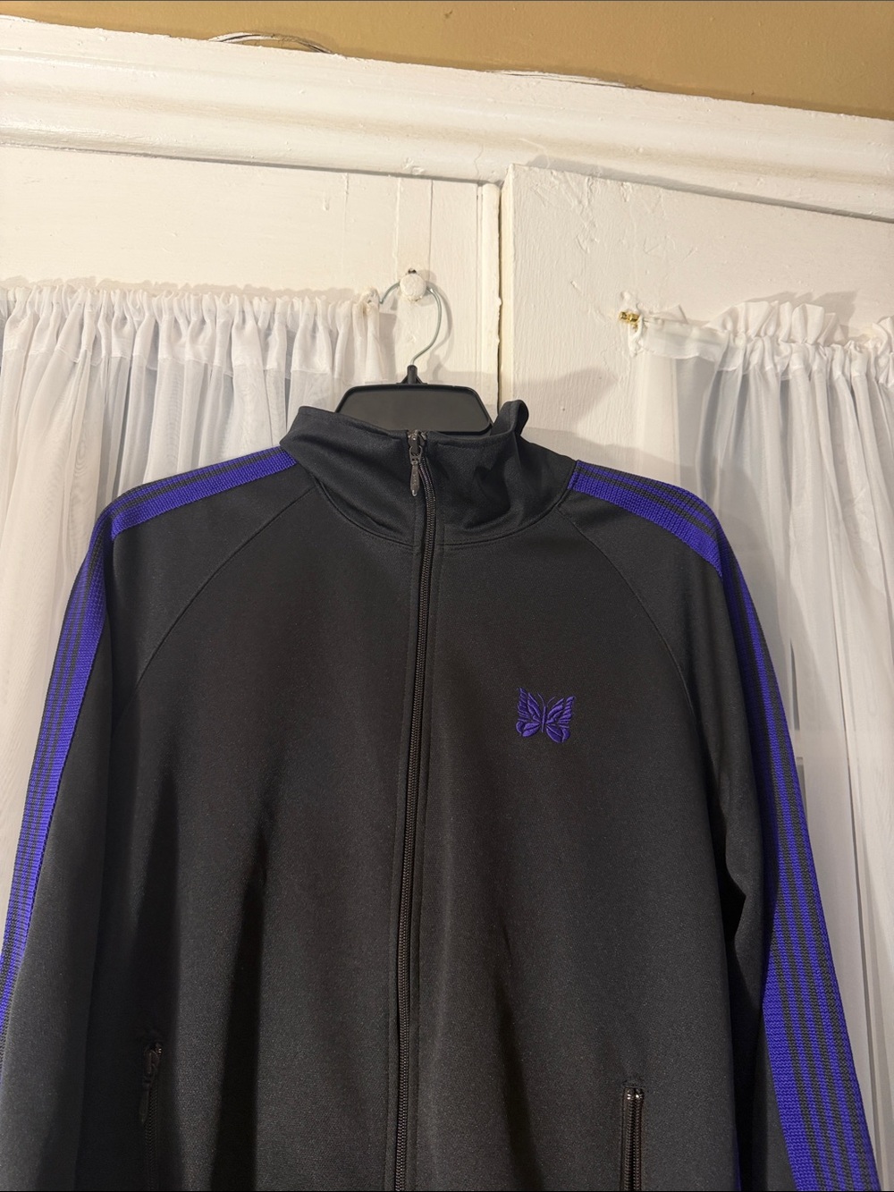 Needles Track Jacket Men’s Medium Black Purple Stripes Butterfly Logo Japan - Picture 2 of 10